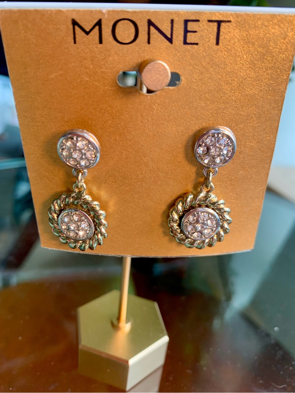 Monet Gold-Tone Crystal Drop Earrings with Clear Rhinestones